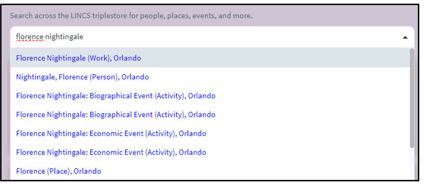 Results of typing florence nightingale into search.